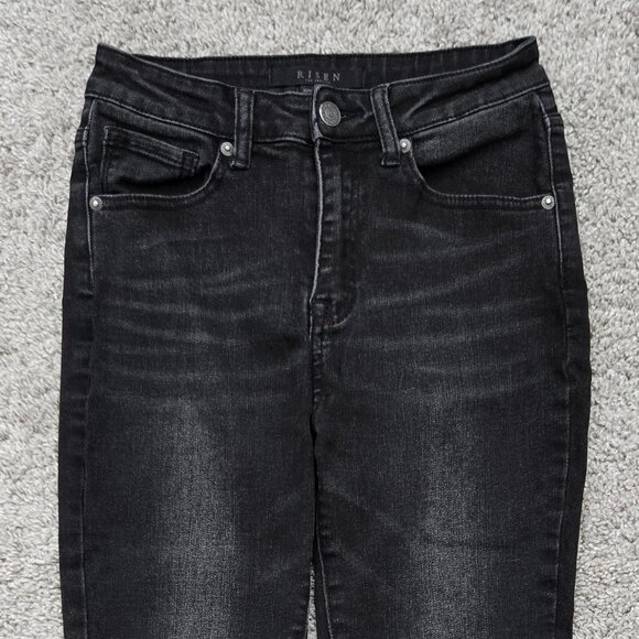 Risen Black Skinny Jeans Women's High Rise Distressed Knee Tight Look Size 26 - Picture 3 of 9